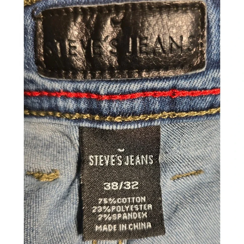 Steve's Jeans Mens 38x32 Blue Straight Leg Stretch Denim Pants Zipper Pocket 897